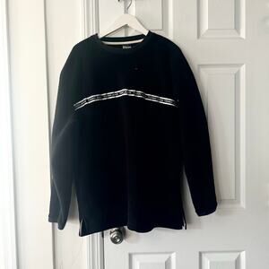 Tommy Hilfiger Jeans Black Fleece Stripe Spell Out Pullover Crew Sweater Large